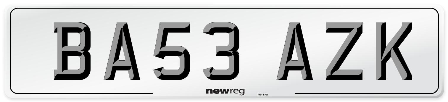 BA53 AZK Number Plate from New Reg